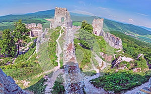 Ruins of the castle Gymes in Slovakia, purple filter