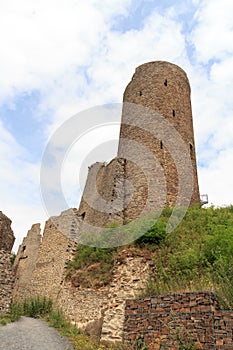 Ruins of the castle Loewenburg in Eifel village Monreal, Germany photo