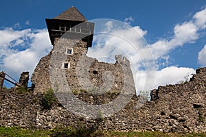 Ruins of Castle Nevytske in Transcarpathian region. Main keep tower (donjon