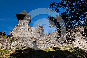 Ruins of Castle Nevytske in Transcarpathian region. Main keep tower (donjon