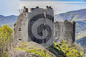 Ruins of the castle of Savignone in the Ligurian hinterland of Genoa, Italy