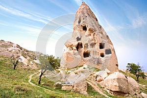 Ruins of the cave temple in Uchisar, Turkey