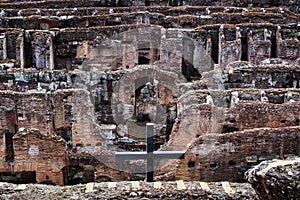Ruins in the center of the Colosseum in Rome