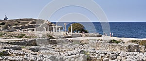 The ruins of the Chersonesos Taurica, Sevastopol, Crimea. Tourists visiting the sights