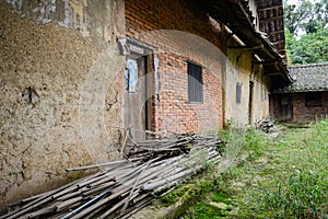 Ruins of Chinese old dwelling houses in weeds