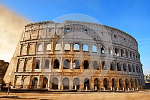The ruins of the Colosseum - old and new - landmark attraction in Rome, Italy