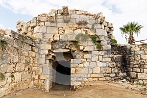 Ruins of a crumbling 16th-century Genoese castle in Sigacik, Izmir, Turkey