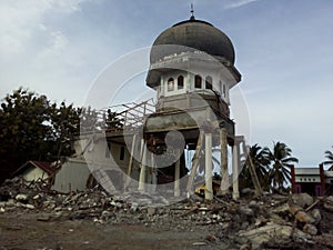 This is the ruins and debris of a mosque that was hit by a 6.5 earthquake in Pidie Jaya, Aceh province in 2016.