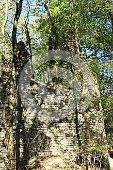 Ruins of defense tower of castle Novy Herstejn