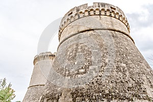 Ruins of the defensive circular tower of the medieval castle of Matera, Italy, Castello Tramontano