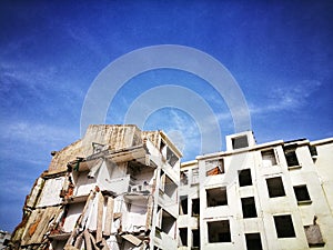 ruins of demolished residential apartments in Wuhan city hubei province china