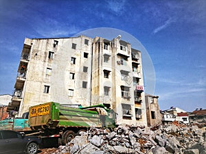 ruins of demolished residential apartments in Wuhan city hubei province china