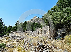 Ruins of the deserted village and the fortress Palio Pyli on the island of Kos in Greece photo