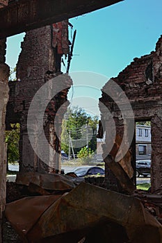 ruins of a destroyed school after hostilities