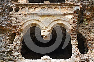 Ruins. Destroyed wall,  close-up