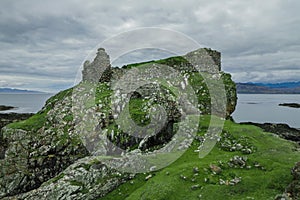 Ruins of Dunscaith Castle in the Isle of Skye Scotland