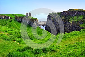 Ruins of Dunseverick Castle along cliffs of the Causeway Coast, Northern Ireland