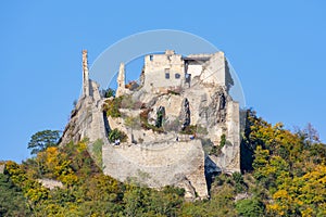 Ruins of Durnstein castle over Wachau valley, Austria