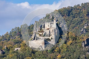 Ruins of Durnstein castle over Wachau valley, Austria