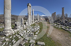 Ruins of earlier Aphrodite temple and later basilica in Aphrodisias, Turkey