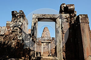 The ruins of eastern Mebon. Destroyed stone structures