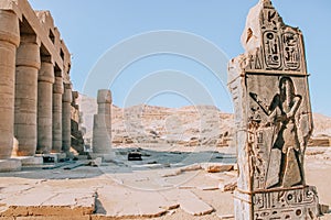 Ruins of the Egyptian temple of Ramesseum, the funeral temple of Pharaoh Ramses II XIII century BC , near the modern city of Luxor