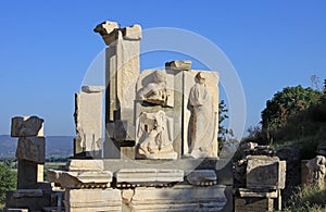 Ruins of Ephesus - carved sculptures on blocks