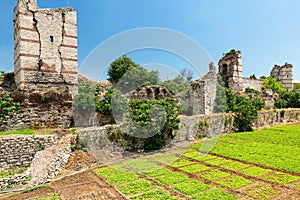 The ruins of famous ancient walls of Constantinople in Istanbul