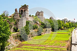 The ruins of famous ancient walls of Constantinople in Istanbul