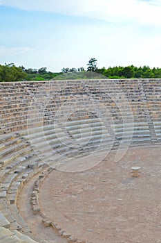 Ruins of famous Salamis Theatre captured on a vertical picture. Salamis was Antique Greek city-state located in nowadays Turkish