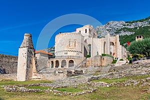 Ruins of Fatih Sultan Mehmet mosque at grounds of Kruja castle in Albania