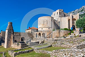 Ruins of Fatih Sultan Mehmet mosque at grounds of Kruja castle in Albania