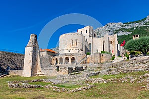 Ruins of Fatih Sultan Mehmet mosque at grounds of Kruja castle in Albania