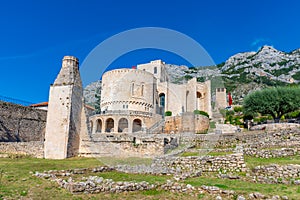 Ruins of Fatih Sultan Mehmet mosque at grounds of Kruja castle in Albania