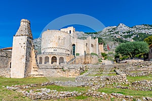 Ruins of Fatih Sultan Mehmet mosque at grounds of Kruja castle in Albania