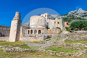 Ruins of Fatih Sultan Mehmet mosque at grounds of Kruja castle in Albania