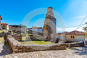 Ruins of Fatih Sultan Mehmet mosque at grounds of Kruja castle in Albania