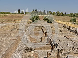 Ruins and fields  of Italica,  Roman city in the province of Hispania Baetica