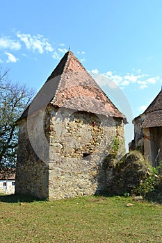Ruins. Fortified medieval saxon evangelic church in the village Felmer, Felmern, Transylvania, Romania.