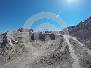 ruins of fortress ancient Khorezm, in the Kyzylkum desert in Uzbekistan,