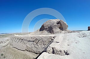 Ruins of fortress ancient Khorezm, in the Kyzylkum desert in Uzbekistan