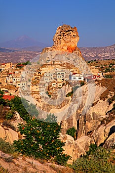 Ruins of the fortress in the ancient town of Ortahisar. Cappadocia