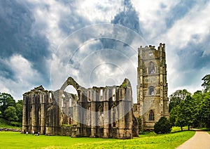 Ruins of Fountains Abbey in North Yorkshire, England