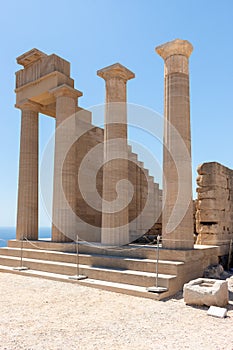 Ruins of the front of the temple of Lindian Athena at the Acropolis of Lindos