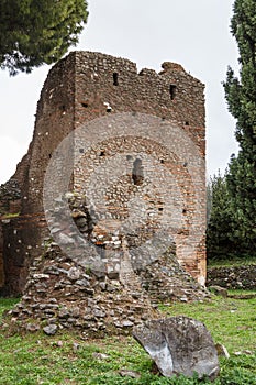 Ruins of funeral monuments along ancient Appian Way near Rome