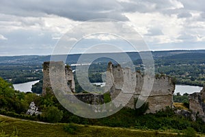 Ruins of Gaillard castle in Les Andelys high about the river seine