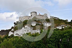 Ruins of Gaillard castle in Les Andelys high about the river seine