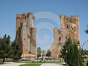 Ruins gate Ak-Sarai palace in Shakhrisabz, Uzbekistan