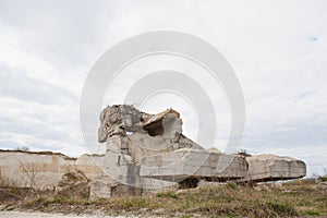 The ruins of german bunker in the beach of Normandy, France