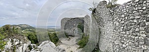 Ruins of the Gothic castle Sirotci hradek - Orphans Castle - above the village Klentnice. It was built by the Wehingens